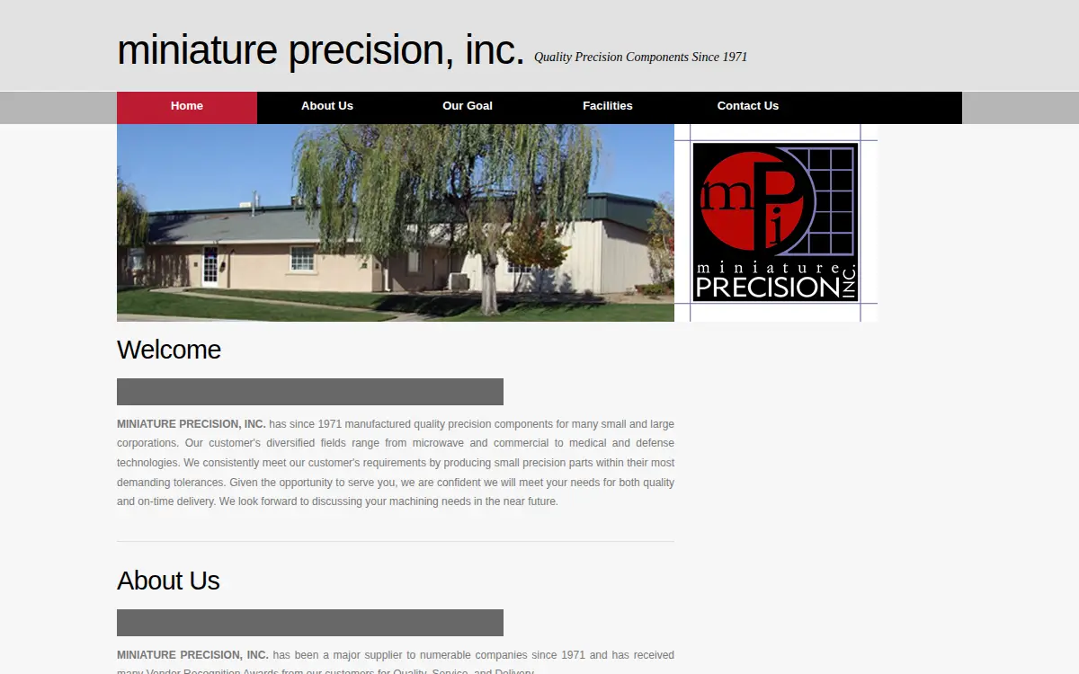 Homepage of Miniature Precision INC