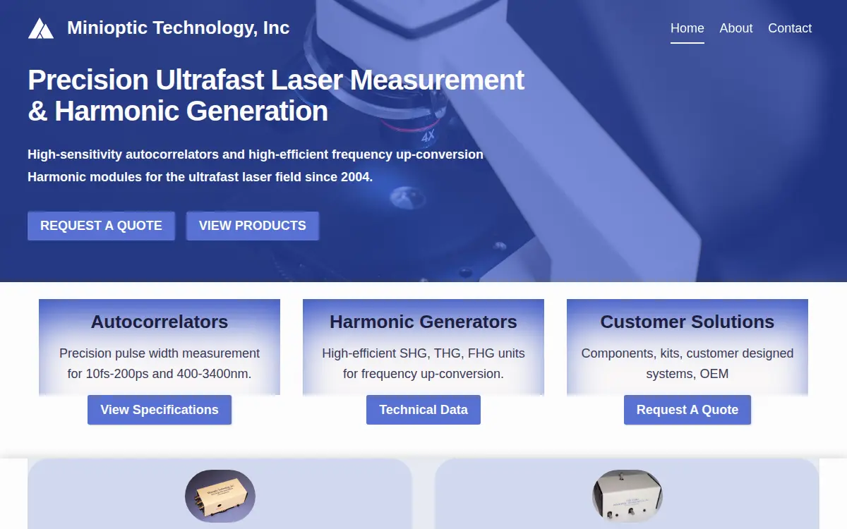 Homepage of Minioptic Technology INC