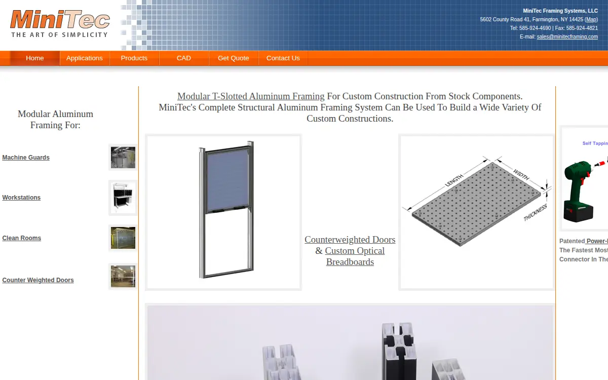 Homepage of Minitec Framing Systems, LLC