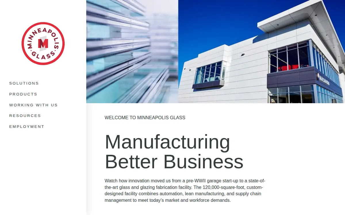Homepage of Minneapolis Glass Company