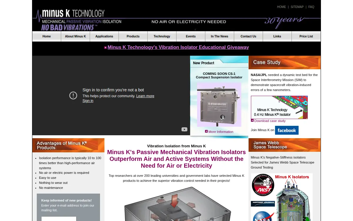 Homepage of Minus K Technology, INC