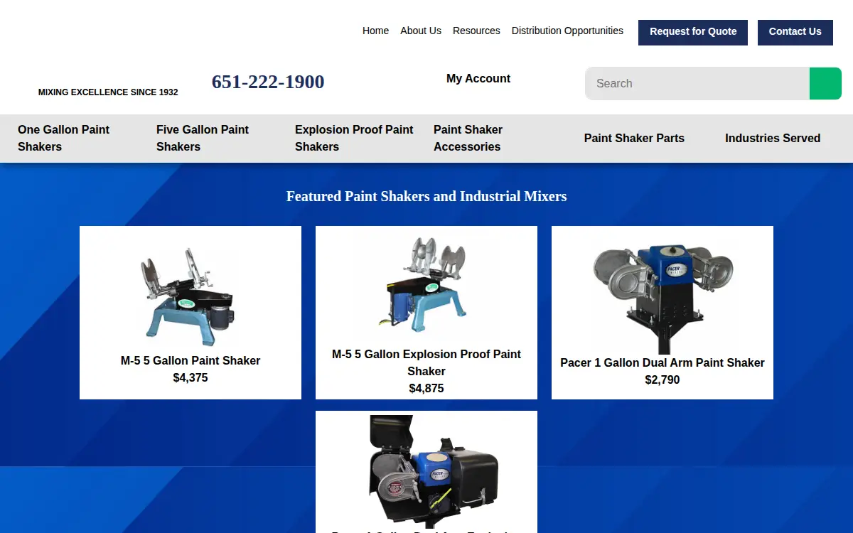 Homepage of Pacer Industrial Mixers INC
