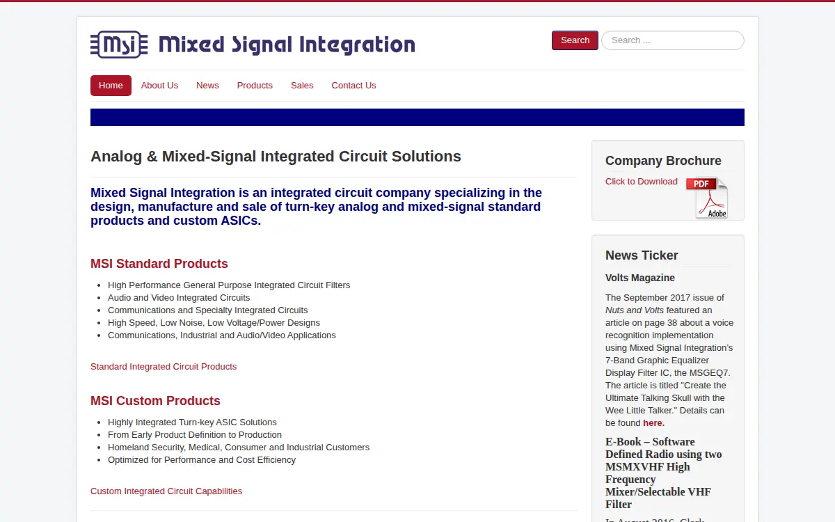 Homepage of Mixed Signal Integration Corporation
