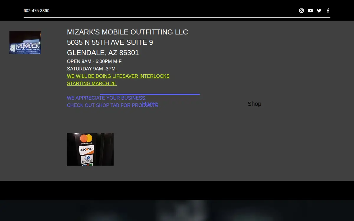 Homepage of Mizarks Mobile Outfitting LLC