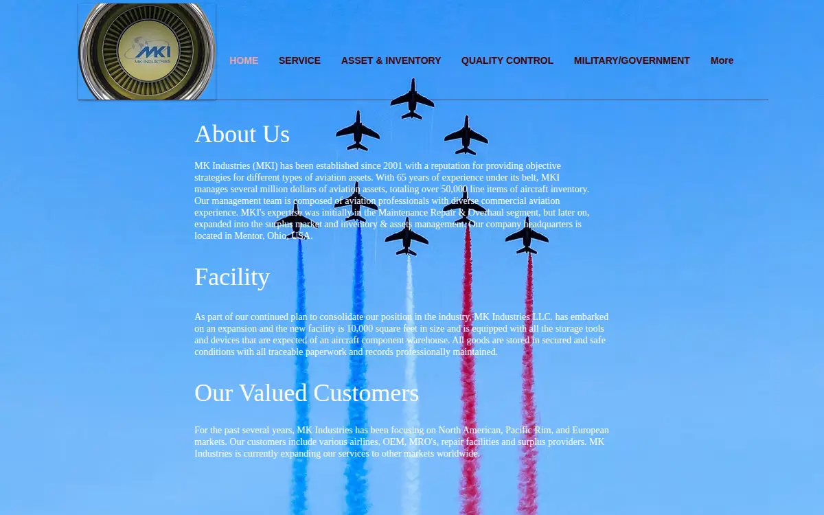 Homepage of Mk Industries, LLC