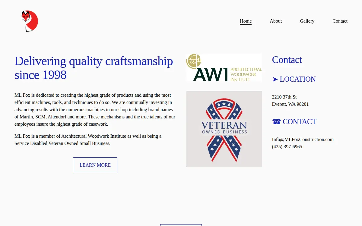 Homepage of M L Fox Construction, LLC