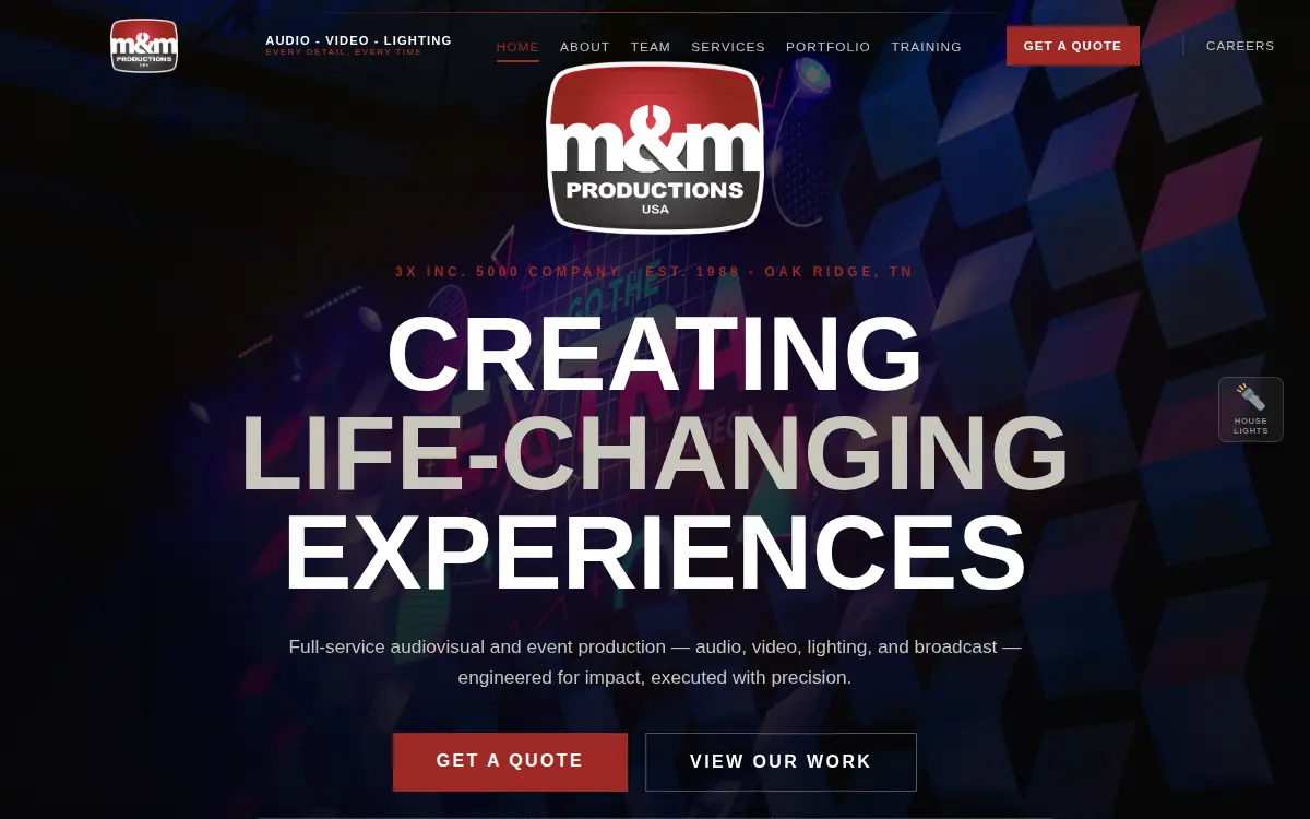 Homepage of M & M Productions USA LLC