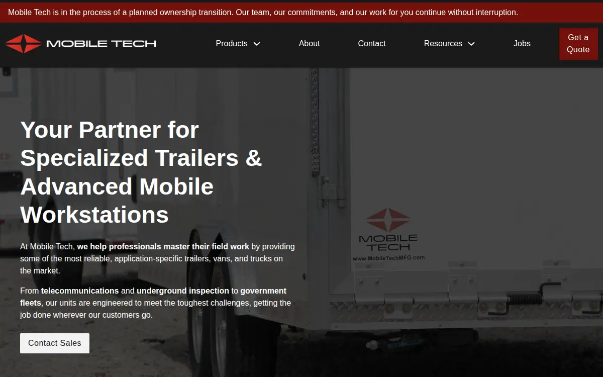 Homepage of Mobile Tech Trailers Holding LLC
