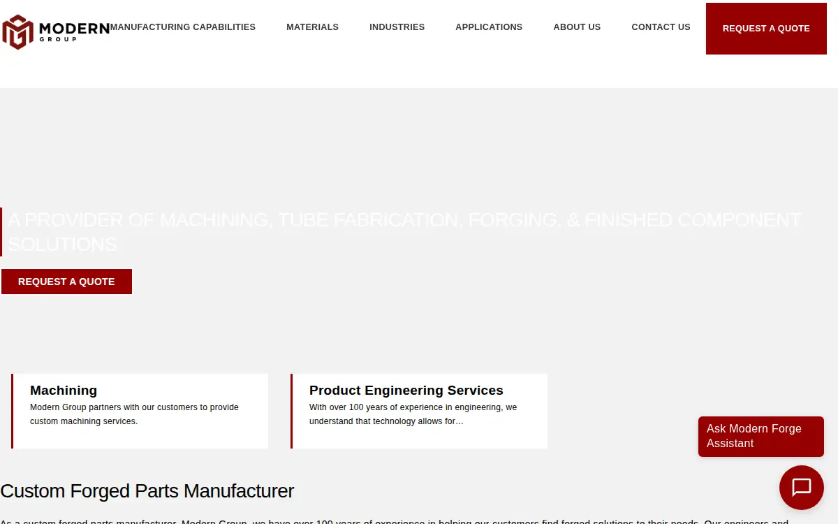 Homepage of Modern Advanced Manufacturing LLC