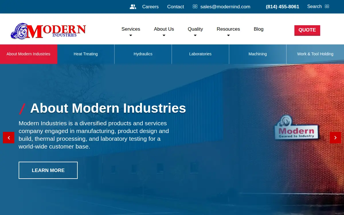 Homepage of Modern Industries, INC.