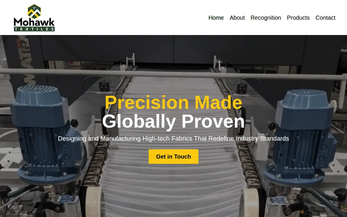 Homepage of Mohawk Textiles LLC