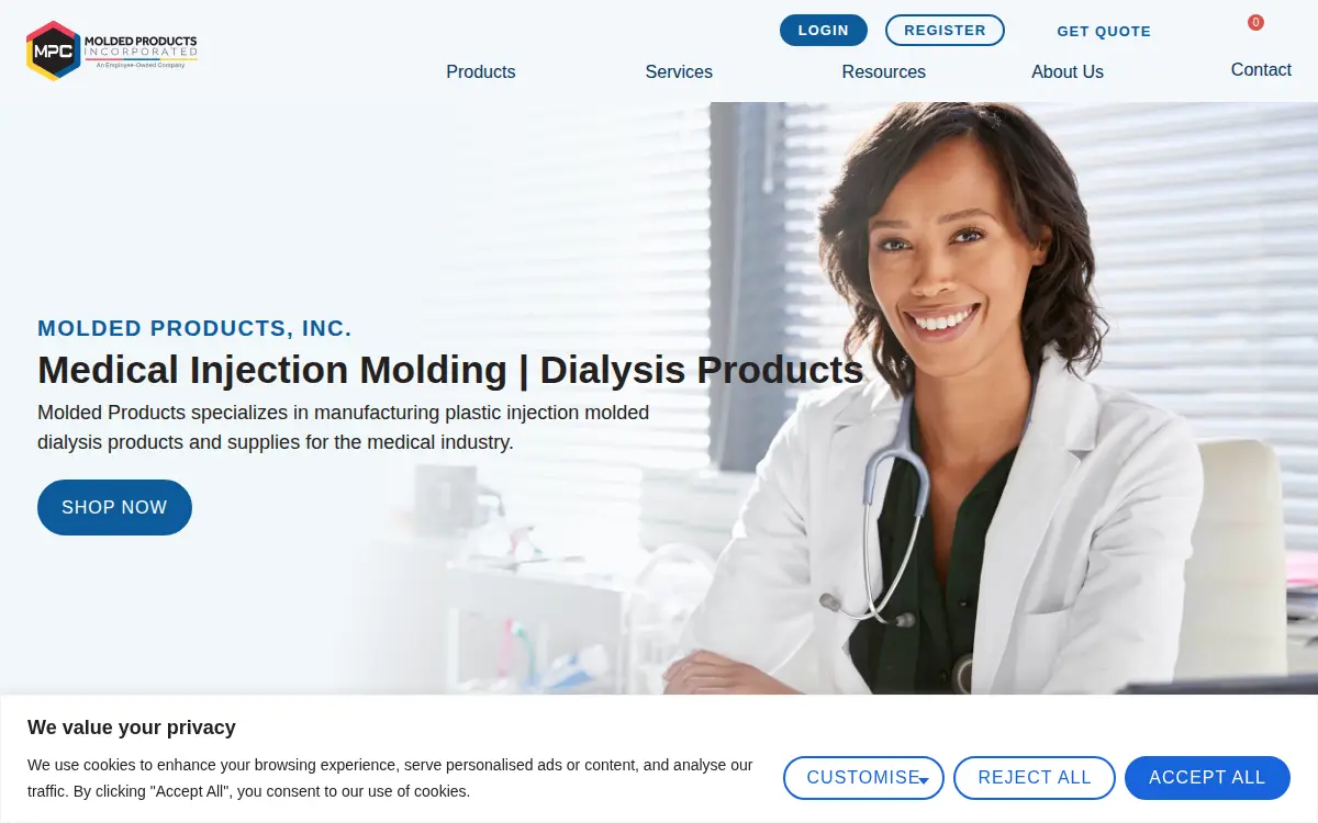 Homepage of Molded Products, INC.