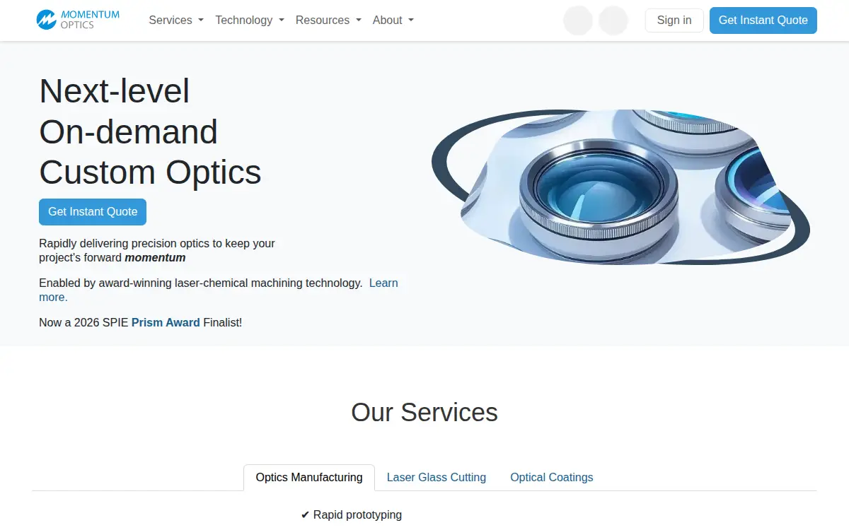 Homepage of Momentum Optics INC
