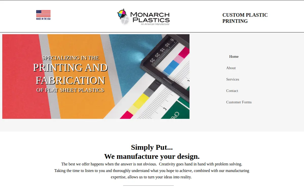 Homepage of Monarch Art Plastics Company, LLC