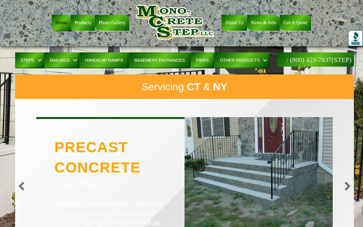 Homepage of Mono Crete Step CO of Ct LLC