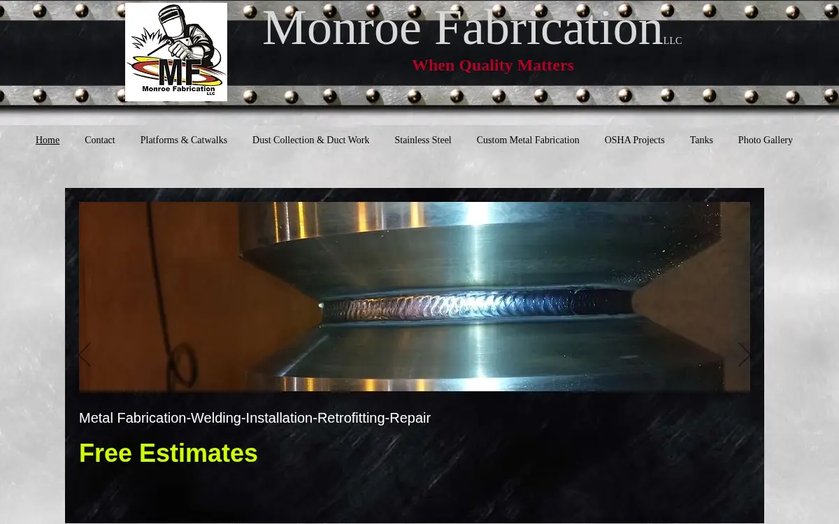 Homepage of Monroe Fabrication LLC
