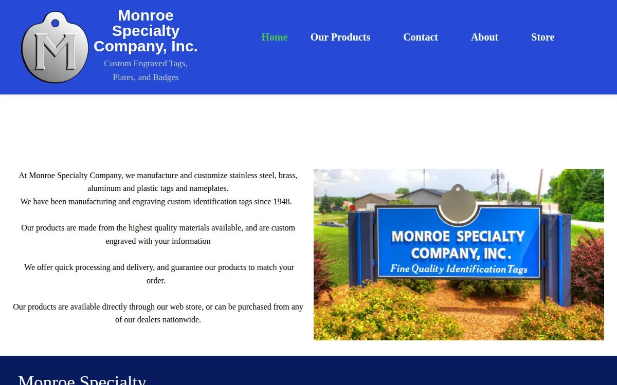 Homepage of Monroe Specialty CO INC