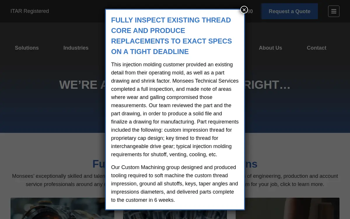 Homepage of Monsees Tool & Die INC