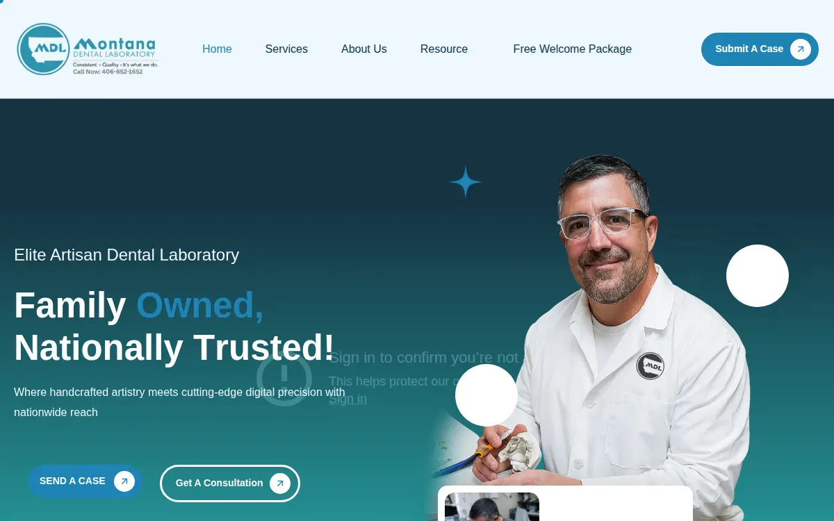 Homepage of Montana Dental Laboratory, LLC