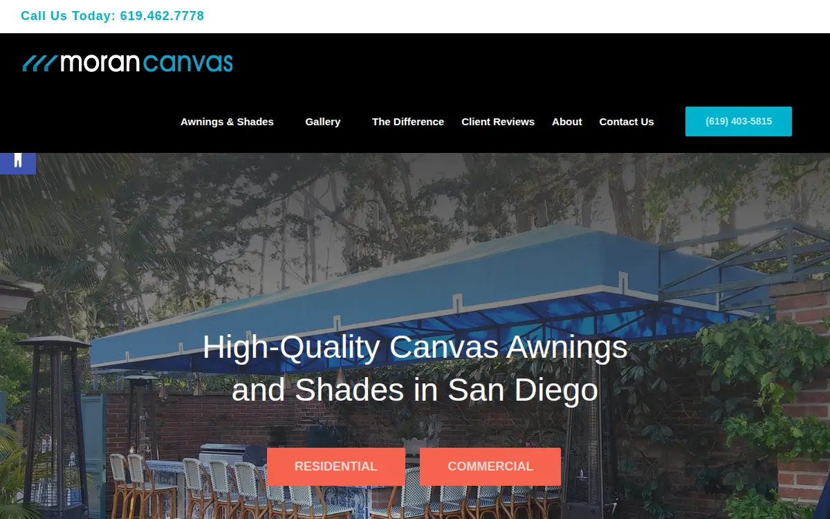 Homepage of Moran Canvas Products, INC.