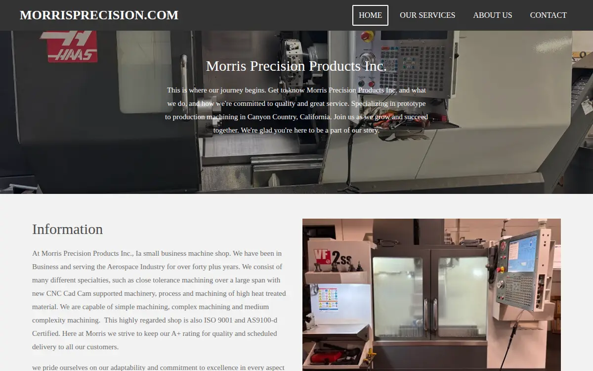Homepage of Morris Precision Products, INC.
