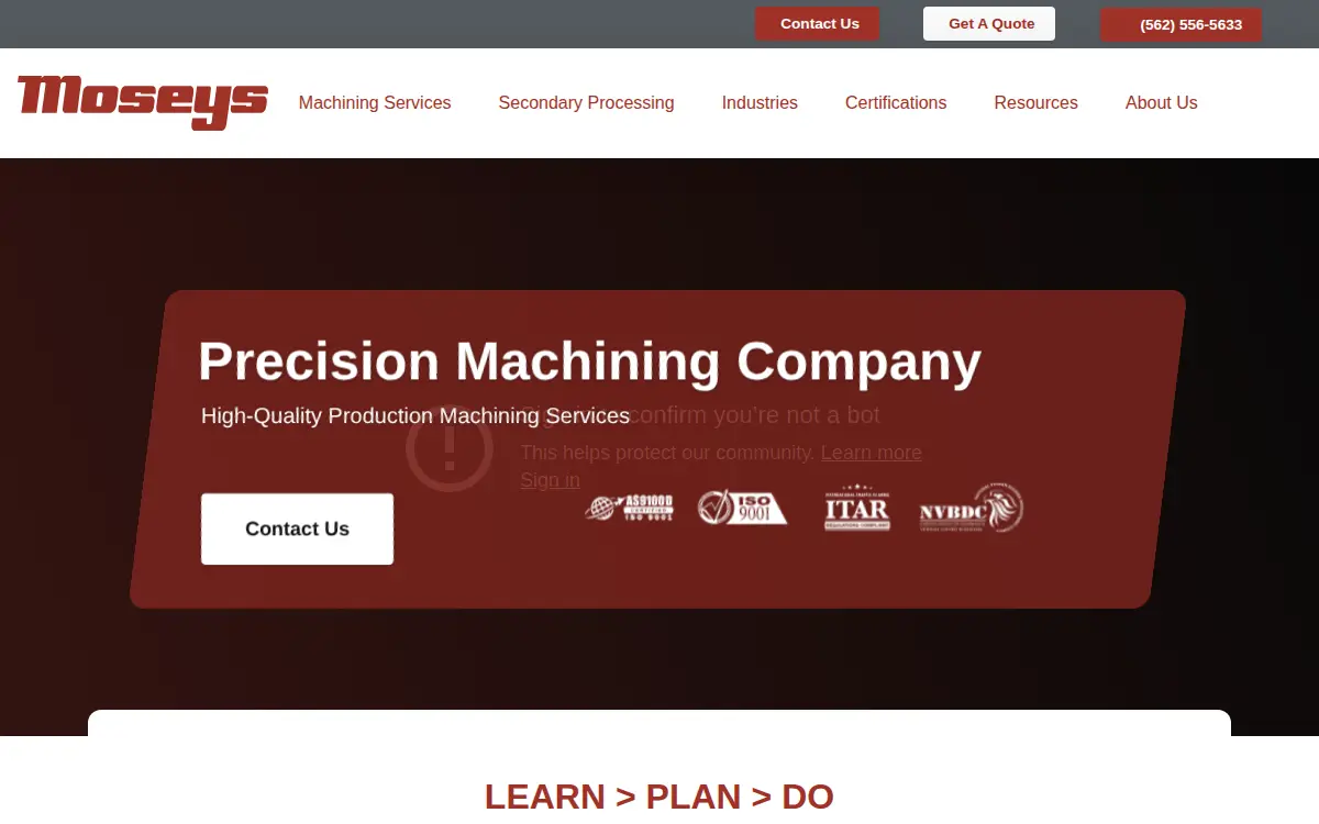 Homepage of Moseys' Production Machinists, INC.