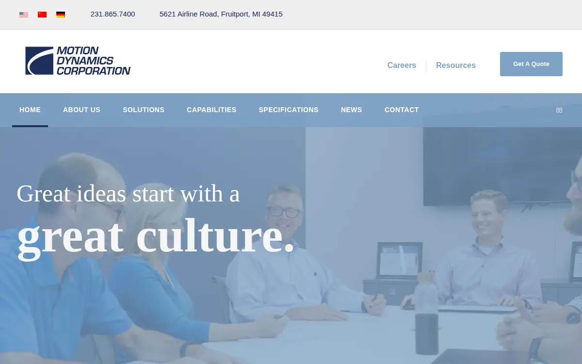 Homepage of Motion Dynamics Corporation