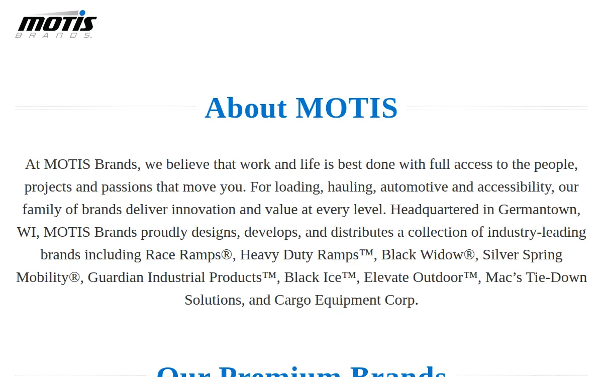 Homepage of Motis, LLC
