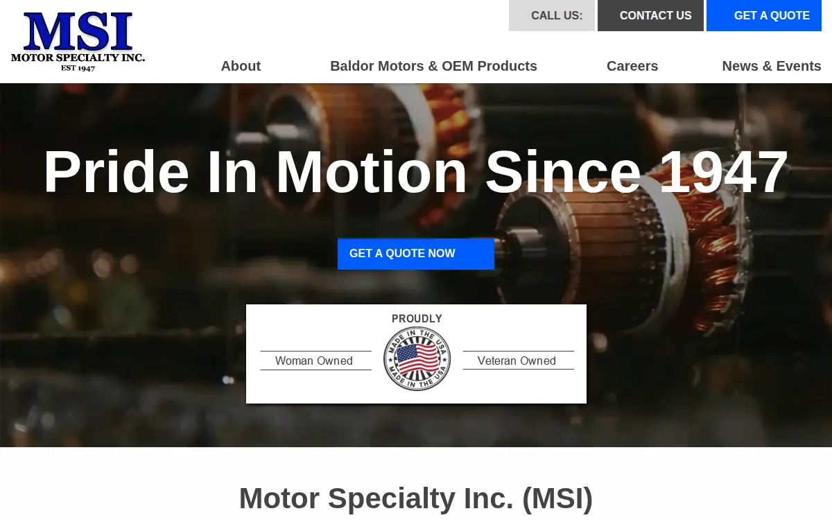 Homepage of Motor Specialty, INC.