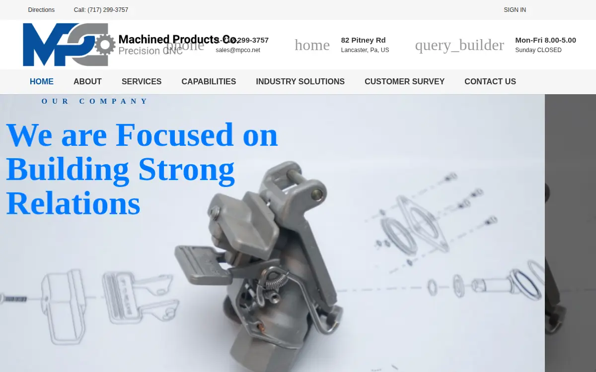 Homepage of Machined Products Company