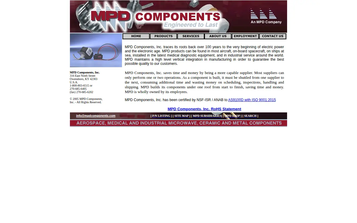 Homepage of Mpd Components, INC.