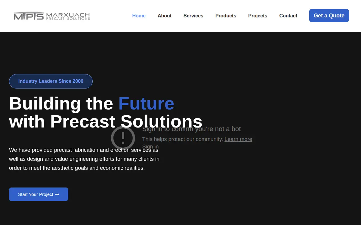 Homepage of Marxuach Precast Solutions LLC