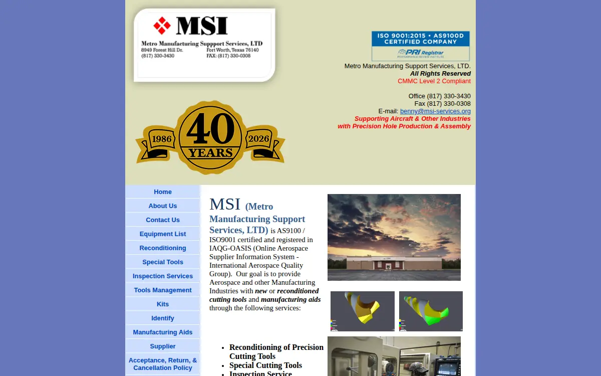 Homepage of Metro Manufacturing Support Services, LTD.