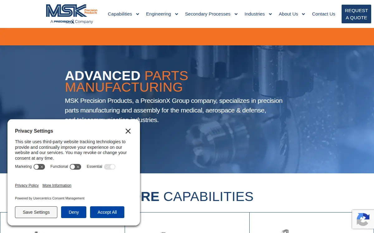 Homepage of Msk Precision Products, LLC