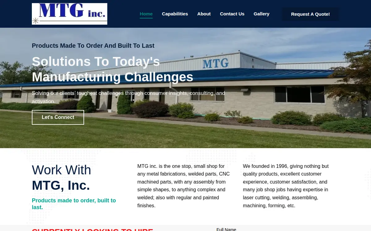 Homepage of Manufacturing Technology Group, INC