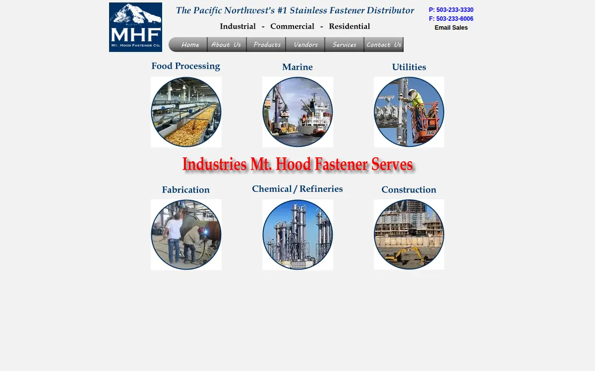 Homepage of Mt. Hood Fasteners CO