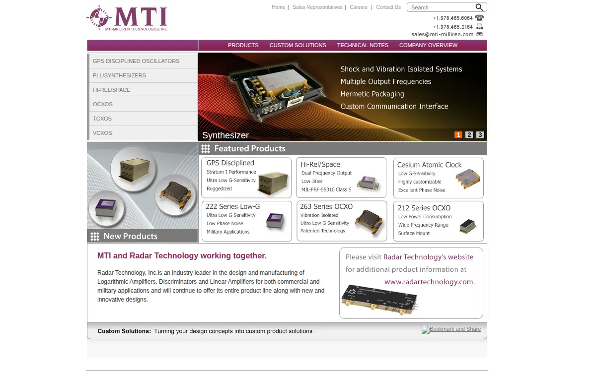 Homepage of Mti-milliren Technologies INC