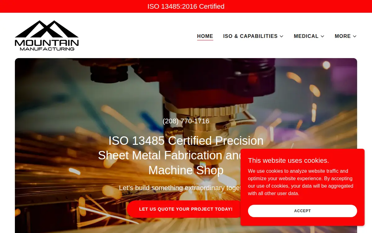 Homepage of Mountain Manufacturing, LLC