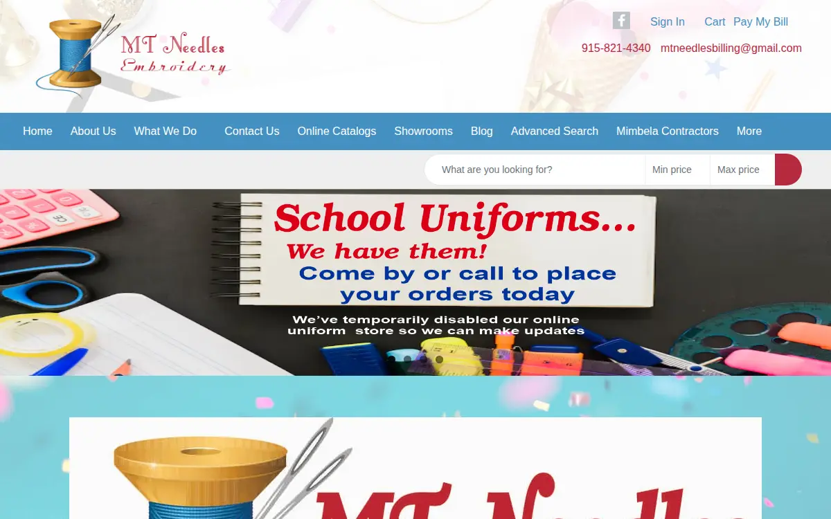 Homepage of Mt Needles Embroidery, LLC