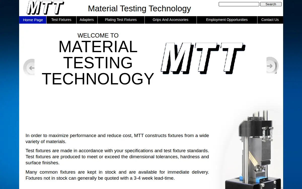 Homepage of Material Testing Technology, INC