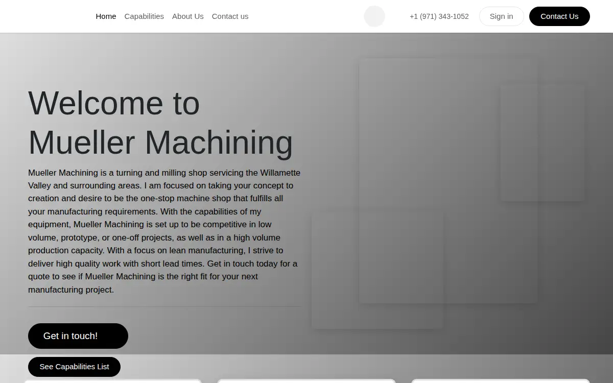 Homepage of Mueller Machining LLC