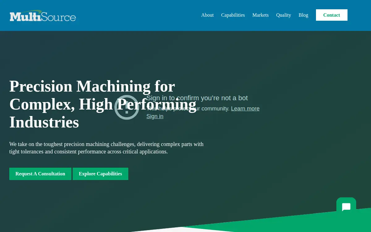 Homepage of Multisource Manufacturing LLC