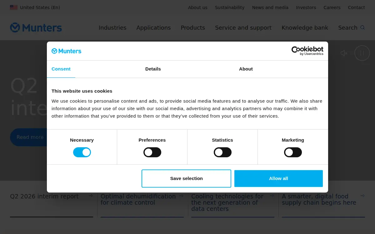 Homepage of Munters Corporation