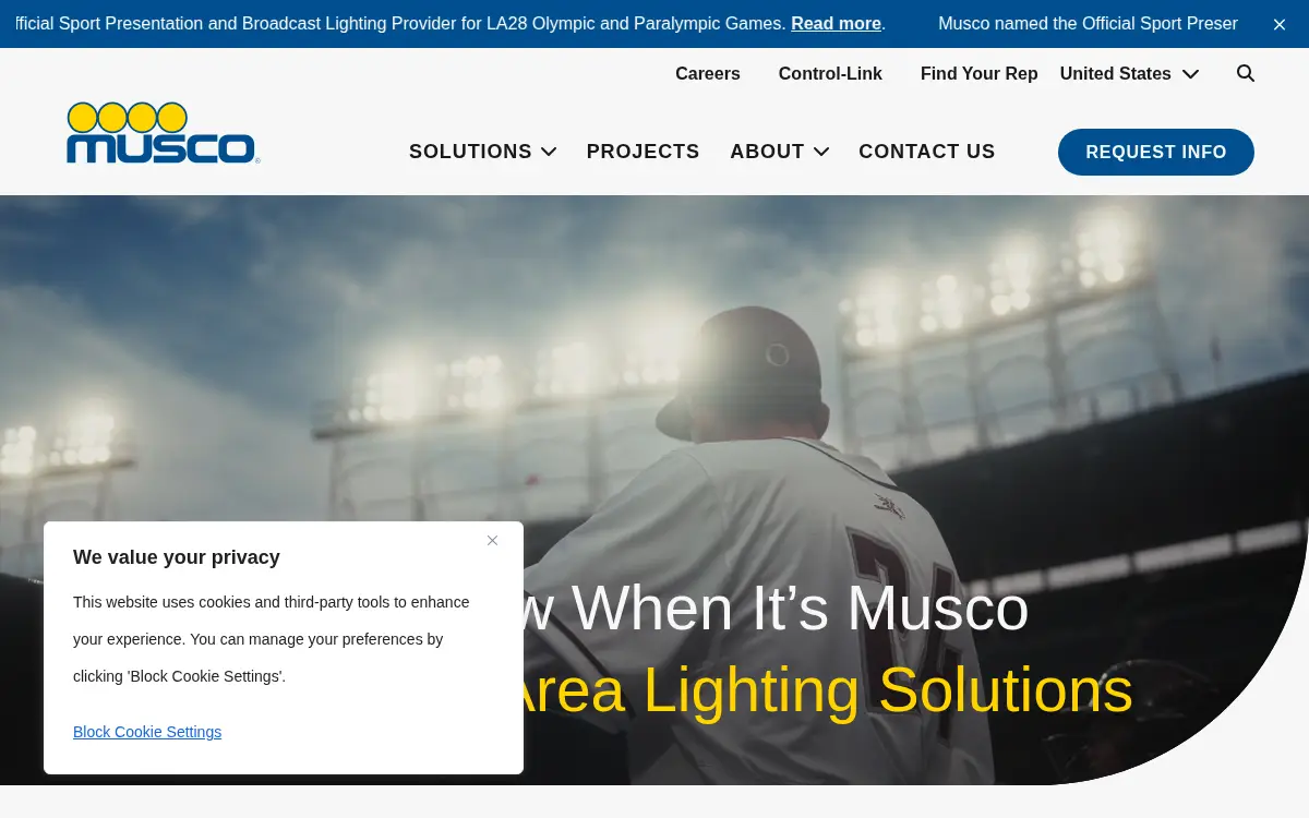 Homepage of Musco Sports Lighting, L.l.c