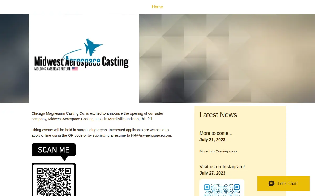 Homepage of Midwest Aerospace Casting, LLC