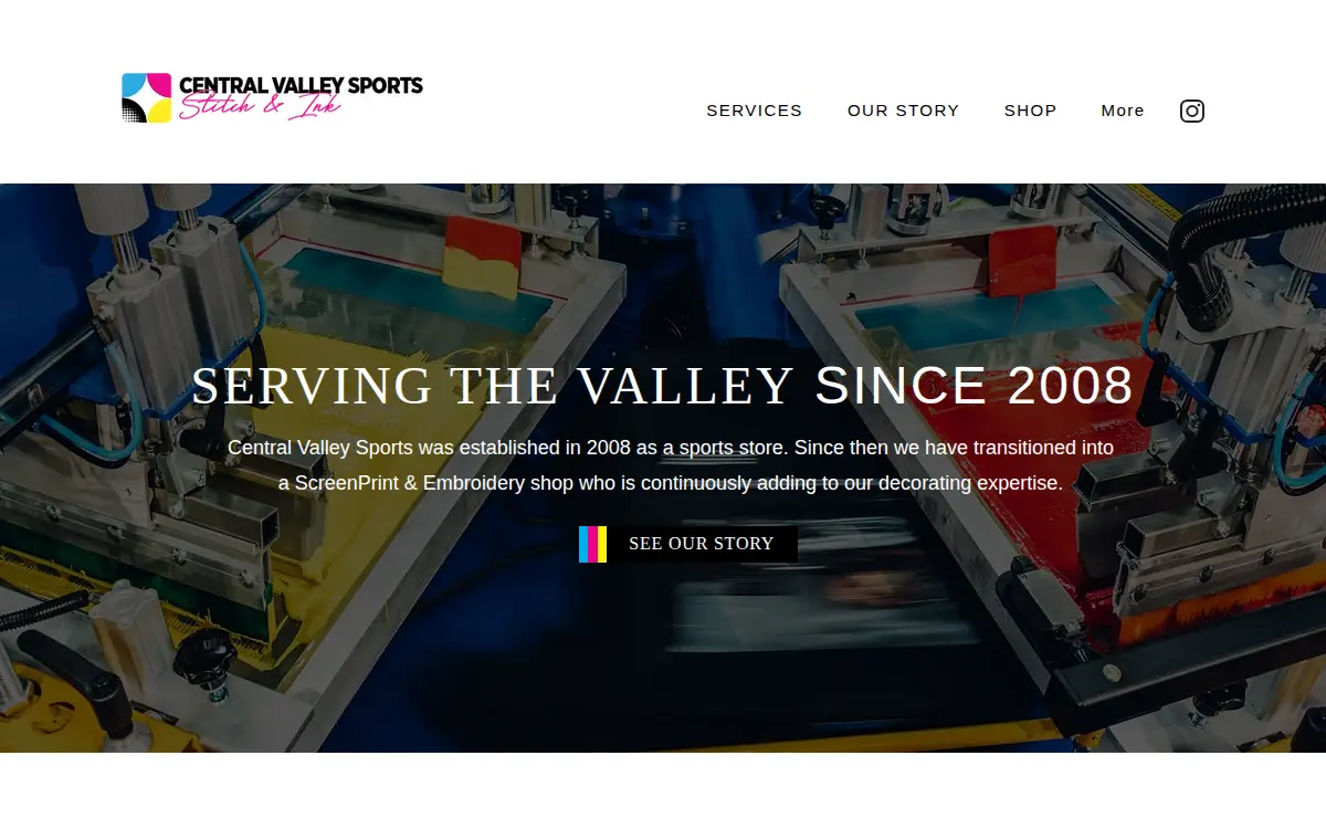 Homepage of Central Valley Sports Stitch & Ink