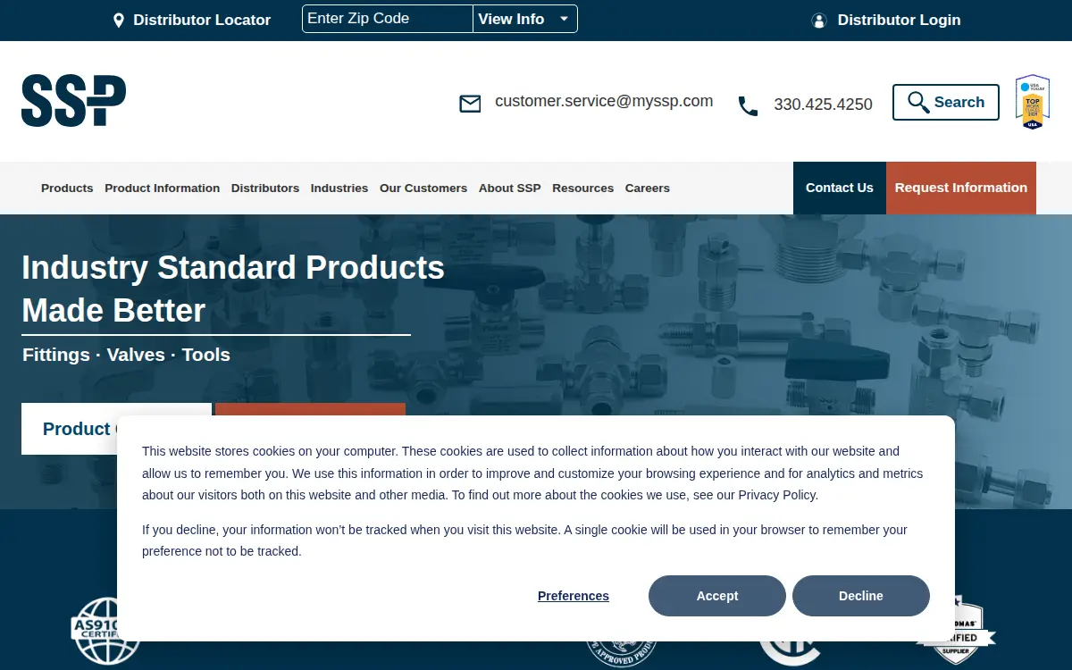 Homepage of Ssp Fittings CORP