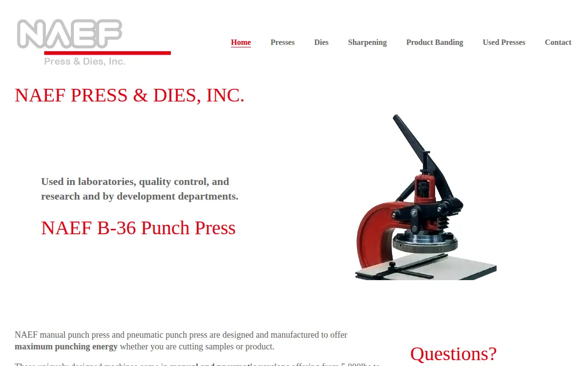 Homepage of Naef Press & Dies, INC.