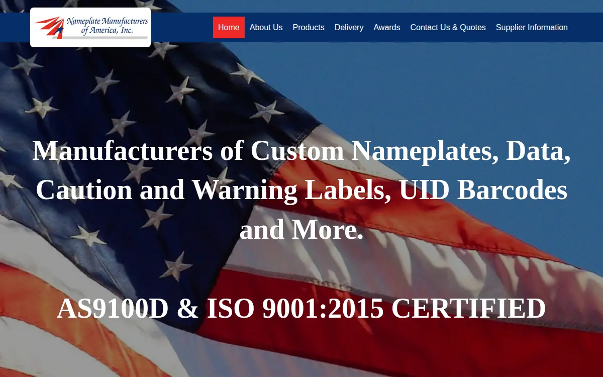 Homepage of Nameplate Manufacturers of America, INC.