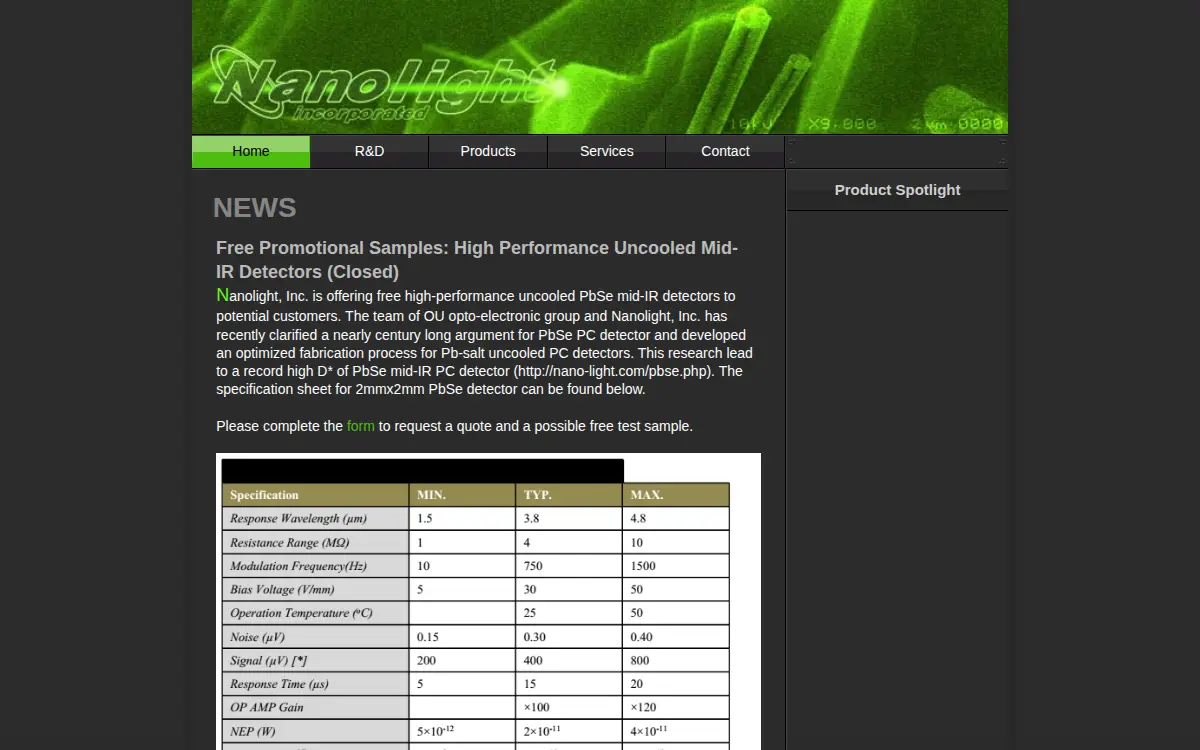 Homepage of Nano Light